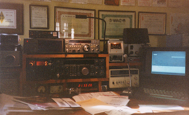 [Lousy photo of the Kenwood era at W1JA]